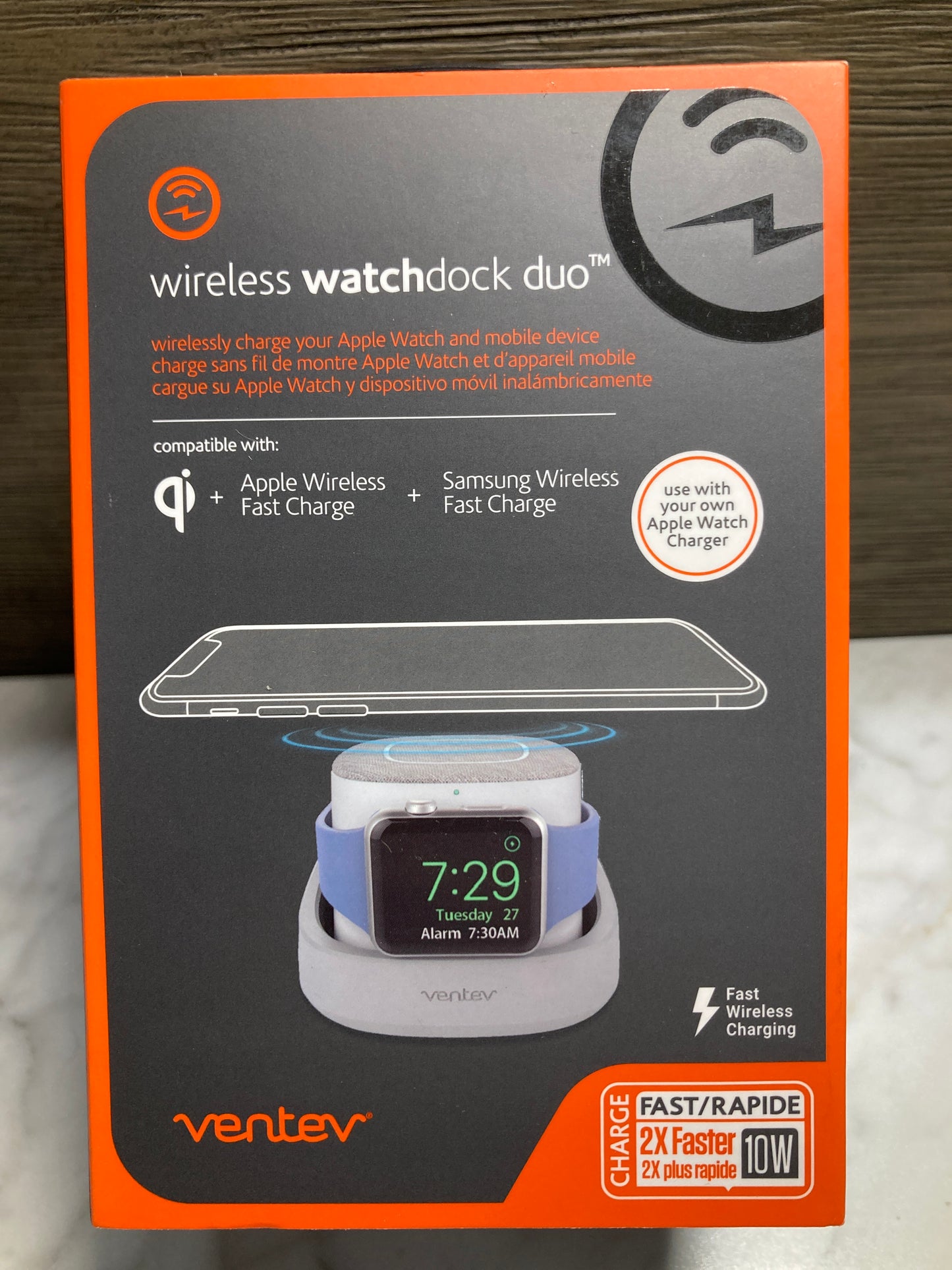 Ventev Wireless Charger Watchdock Duo | Qi 10W Fast Charger | Works with Apple, Samsung with Wireless Capability | Dual Charging Docks for iPhone and Apple Watch | Light Gray
