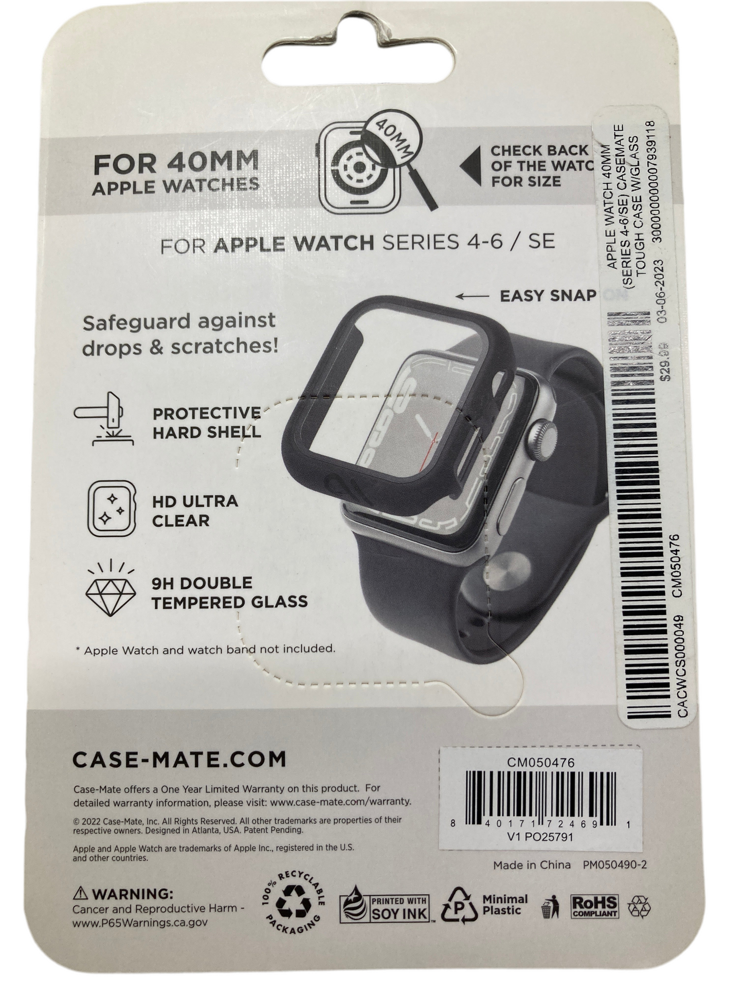 CaseMate- Touch Watch case with integrated glass screen protector for Apple Watch Series 4-6/SE and 7-8