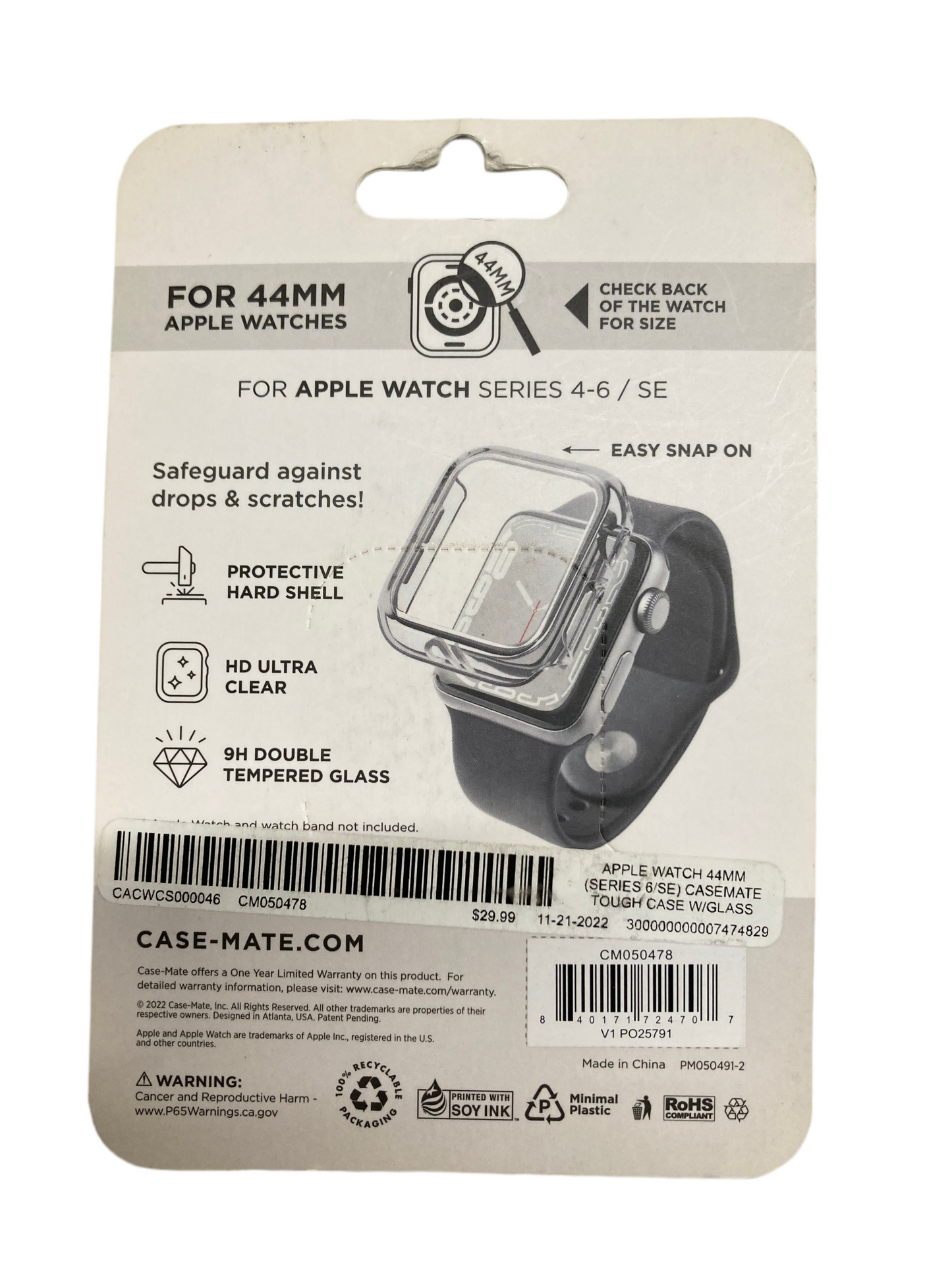 CaseMate - Tough Watch case with integrated glass screen protector for Apple Watch Series 4-6/SE