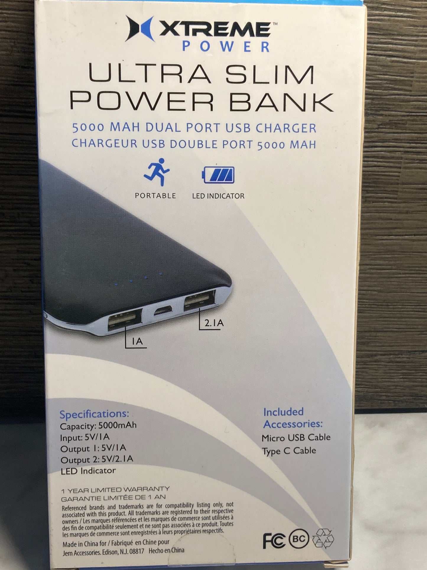 XTREME POWER- Ultra Slim Power Bank, micro USB cable included & type C cable included
