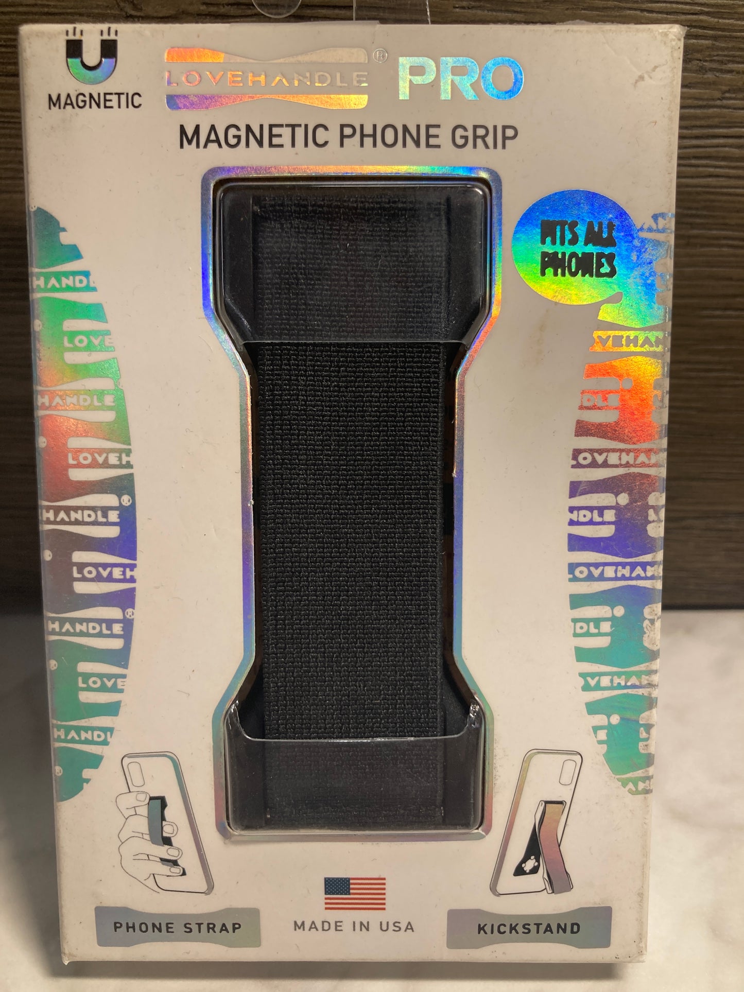 LOVEHANDLE PRO Premium Phone Grip - Elastic Phone
Strap - Magnetic Phone Mount and Kickstand for Smartphone and Tablet - Black, Pink, Silver Glitter