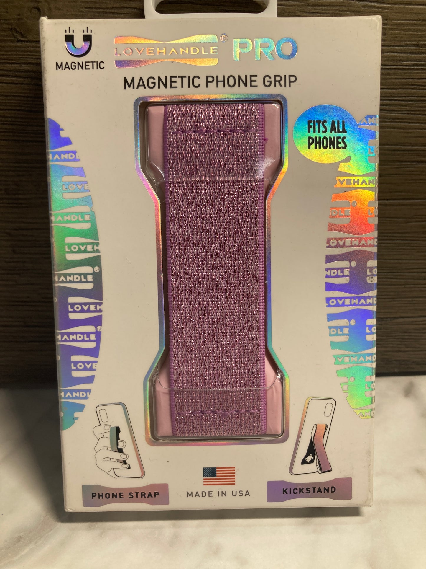 LOVEHANDLE PRO Premium Phone Grip - Elastic Phone
Strap - Magnetic Phone Mount and Kickstand for Smartphone and Tablet - Black, Pink, Silver Glitter