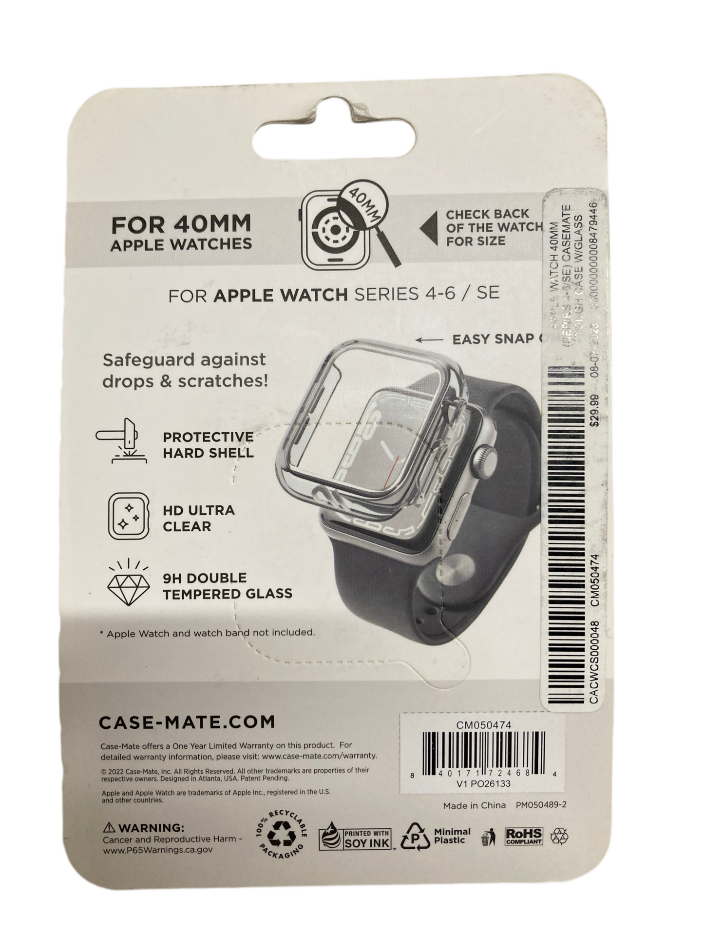 CaseMate - Tough Watch case with integrated glass screen protector for Apple Watch Series 4-6/SE