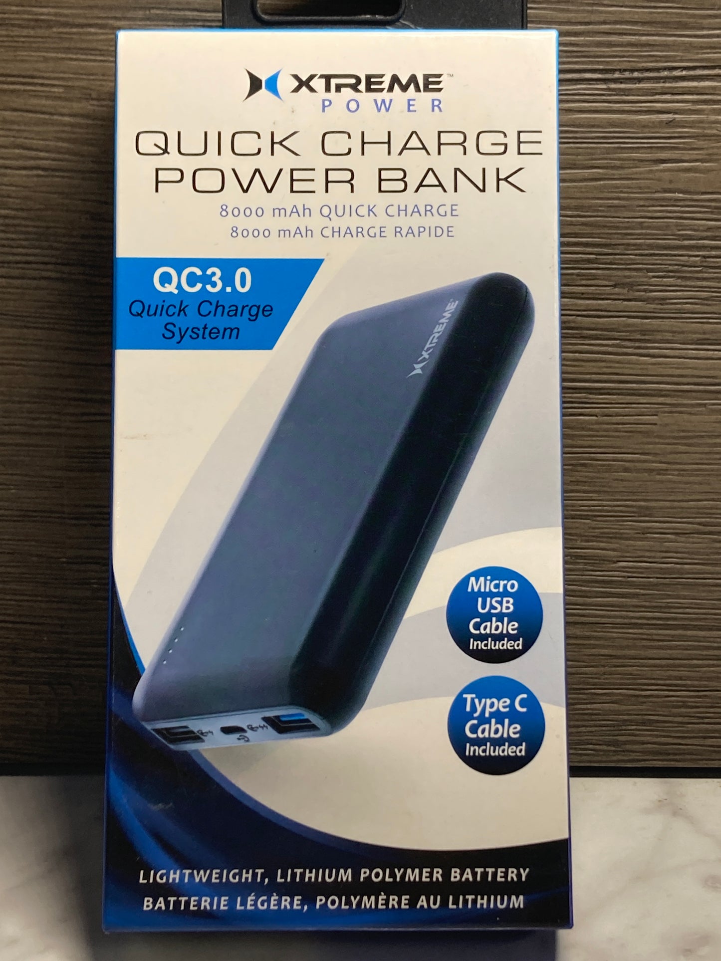 XTREME POWER- Quick Charge Power Bank, micro USB cable included & type C cable included