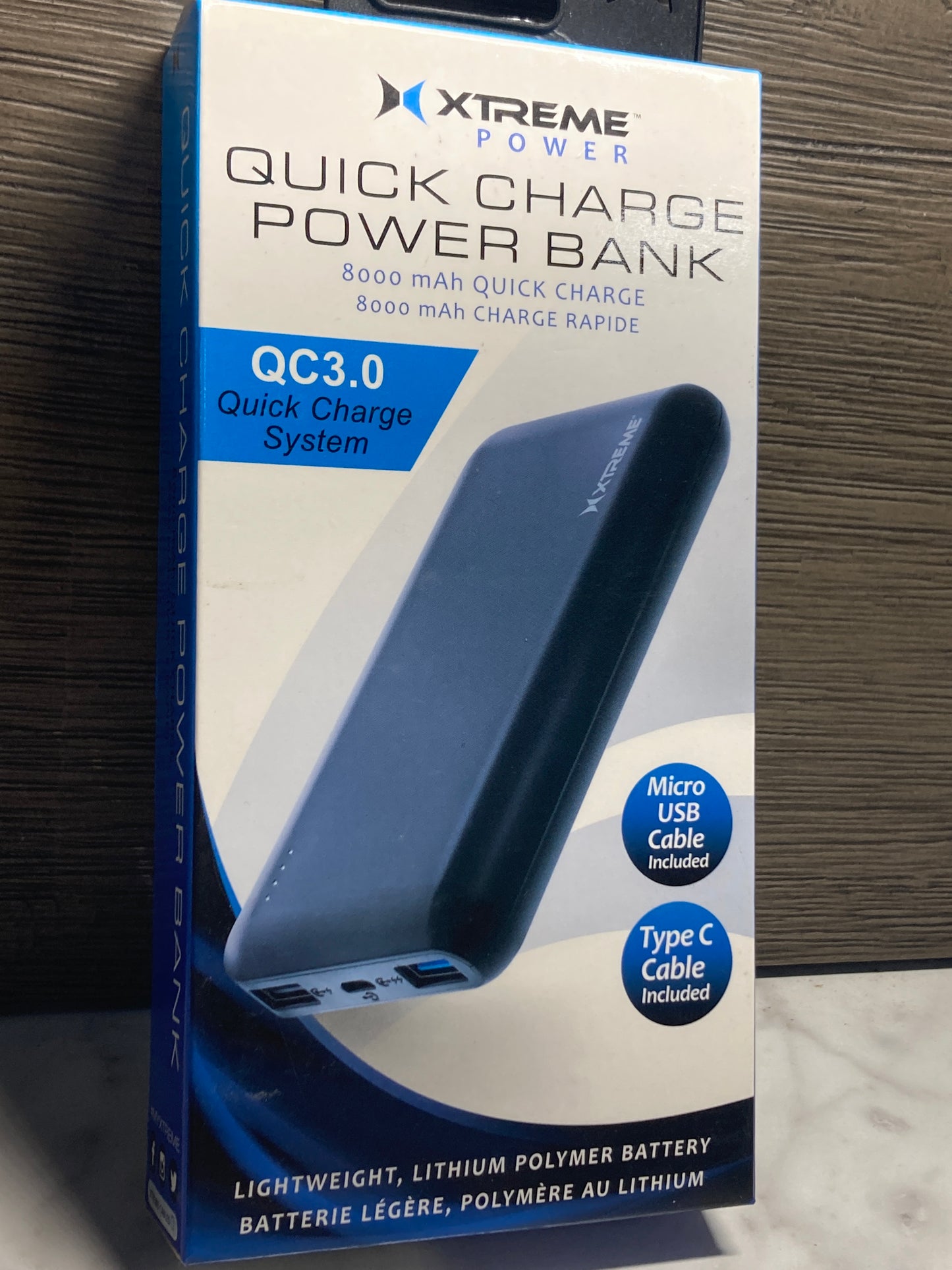 XTREME POWER- Quick Charge Power Bank, micro USB cable included & type C cable included