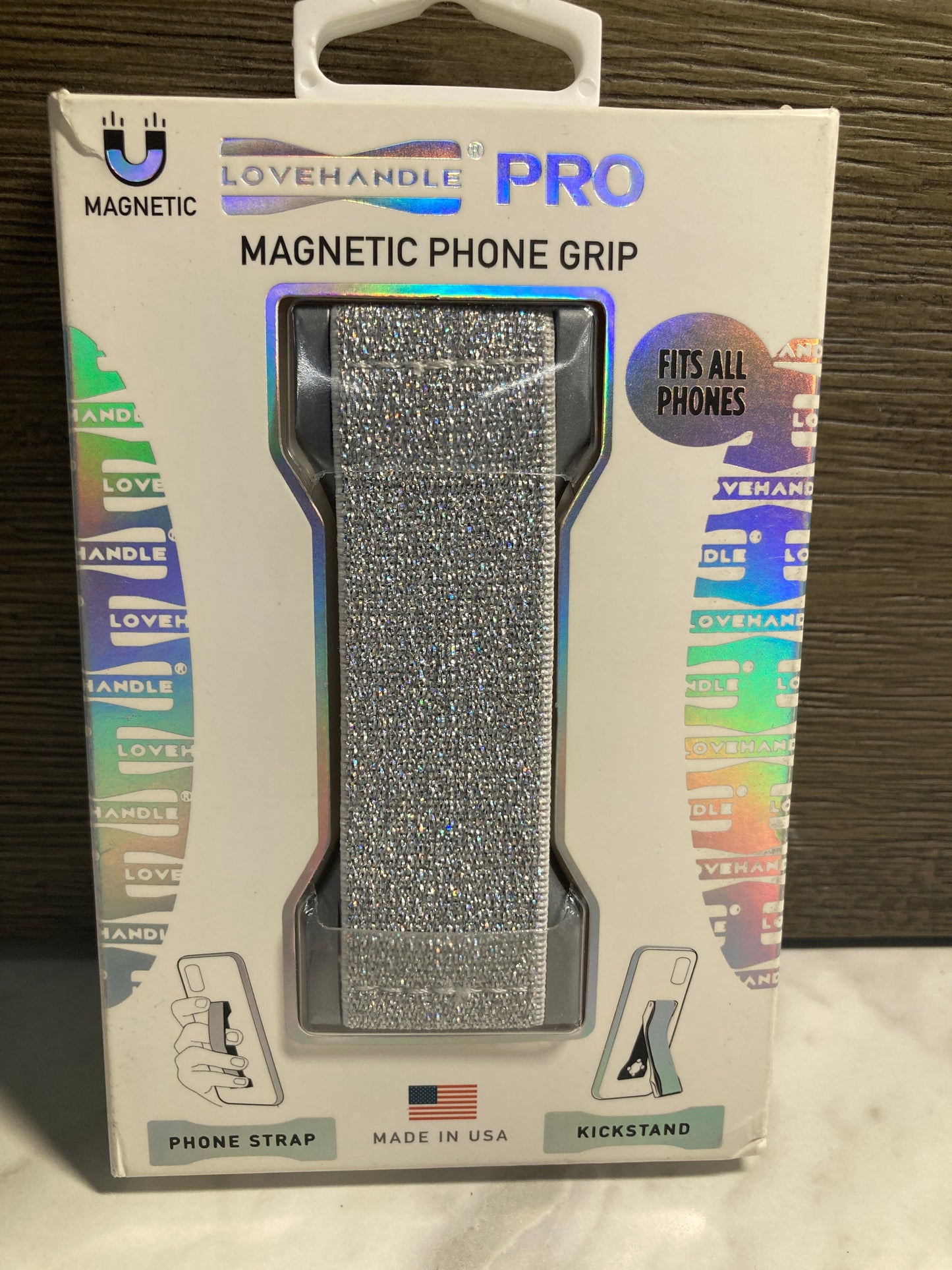 LOVEHANDLE PRO Premium Phone Grip - Elastic Phone
Strap - Magnetic Phone Mount and Kickstand for Smartphone and Tablet - Black, Pink, Silver Glitter