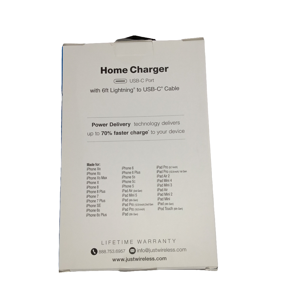 Just Wireless Home Charger 6ft 8 Pins to USB-C Cable