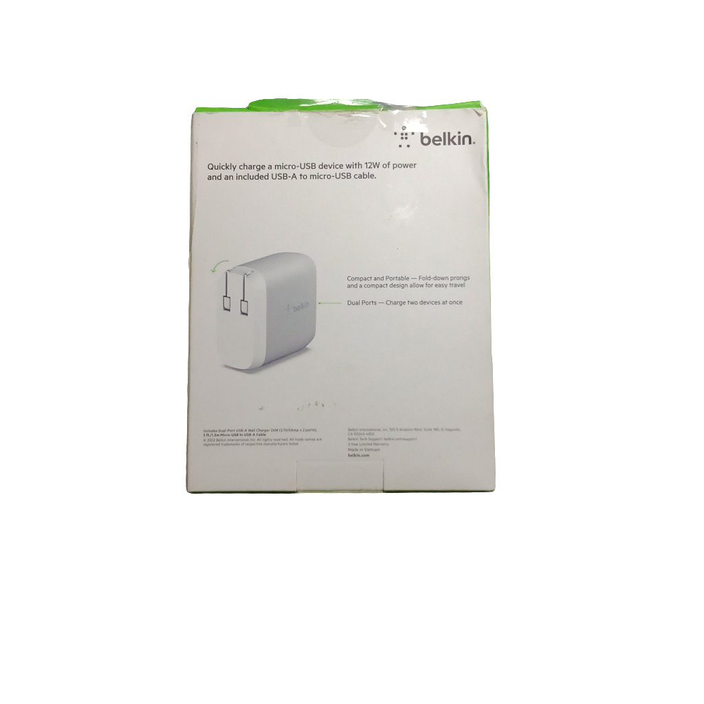 Belkin Dual Port USB-A Wall Charger 24W with 5ft Micro-USB to USB-A Cable