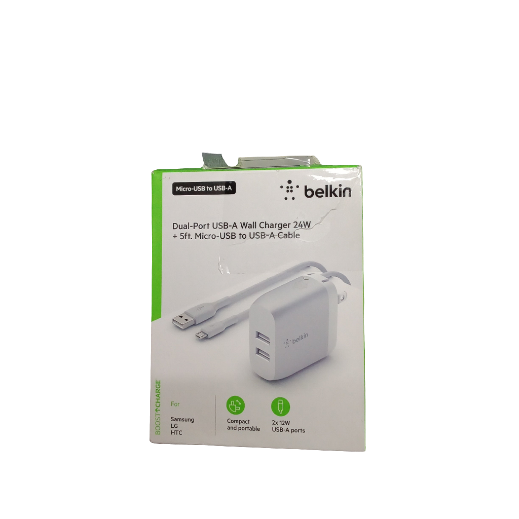 Belkin Dual Port USB-A Wall Charger 24W with 5ft Micro-USB to USB-A Cable