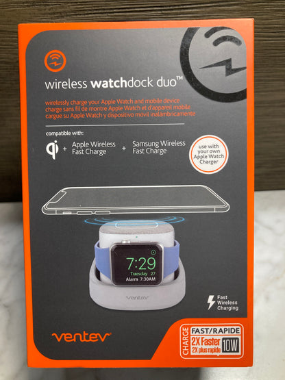 Ventev Wireless Charger Watchdock Duo | Qi 10W Fast Charger | Works with Apple, Samsung with Wireless Capability | Dual Charging Docks for iPhone and Apple Watch | Light Gray