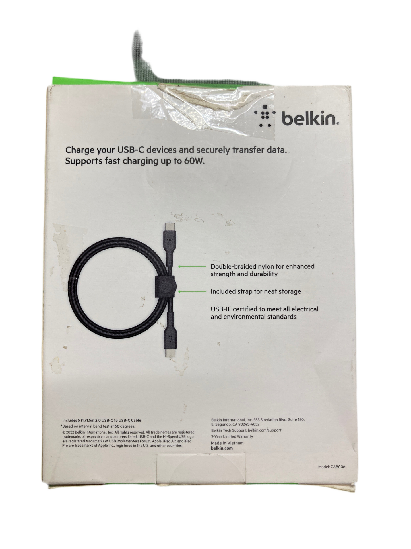 Belkin- BOOST CHARGE USB-C to USB-C cable + strap black