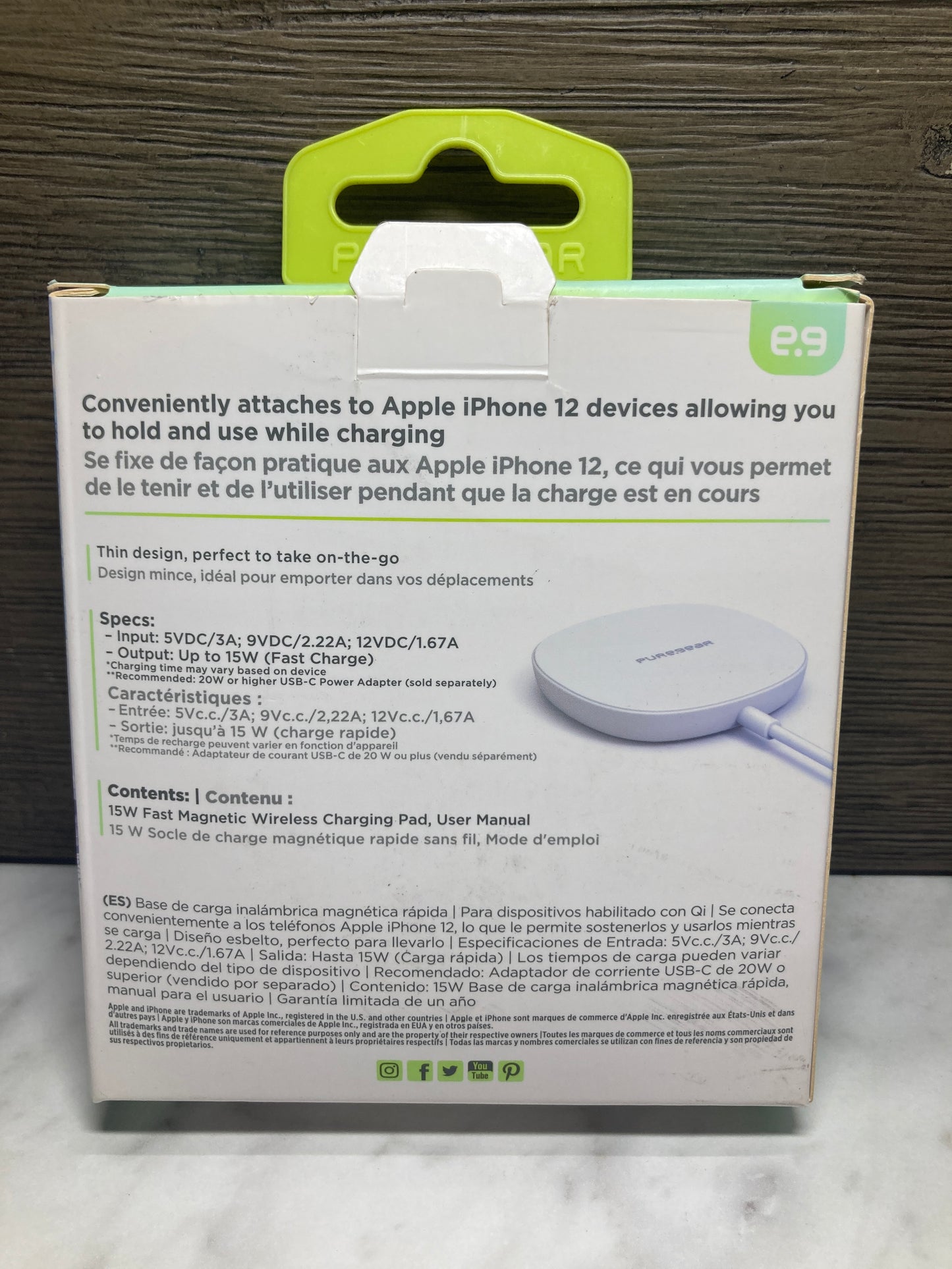 PureGear 15W Magnetic Fast Wireless Charging Pad- White