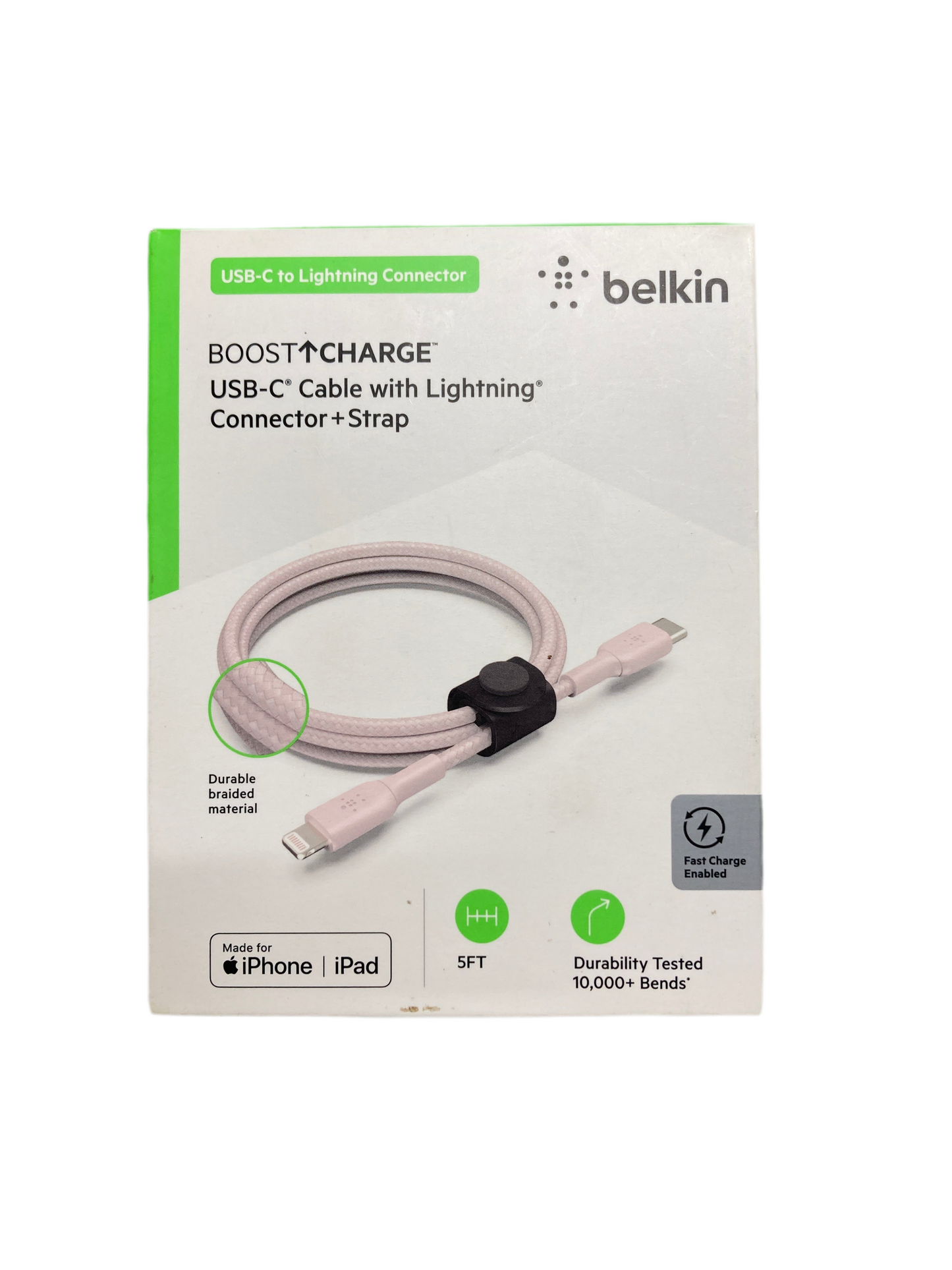 Belkin- BOOST CHARGE USB-C cable with 8Pin connector + strap Pink