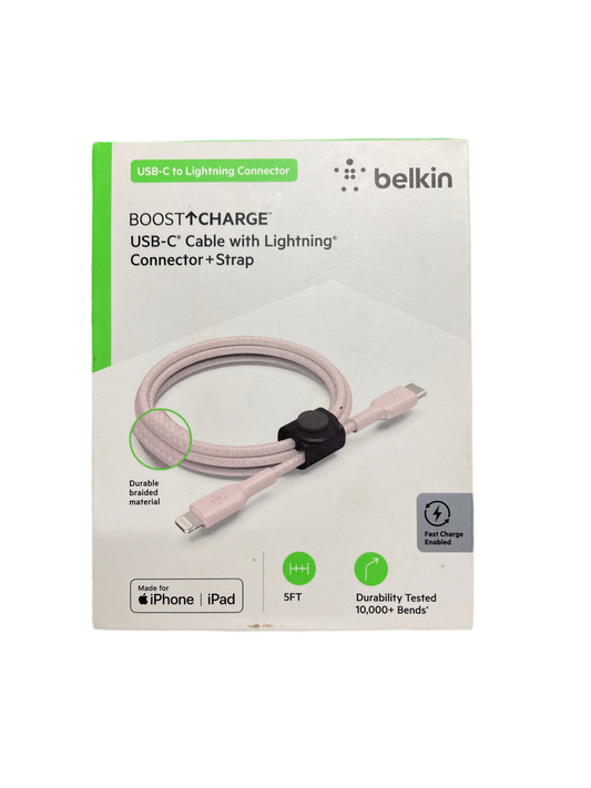 Belkin- BOOST CHARGE USB-C cable with 8Pin connector + strap Pink