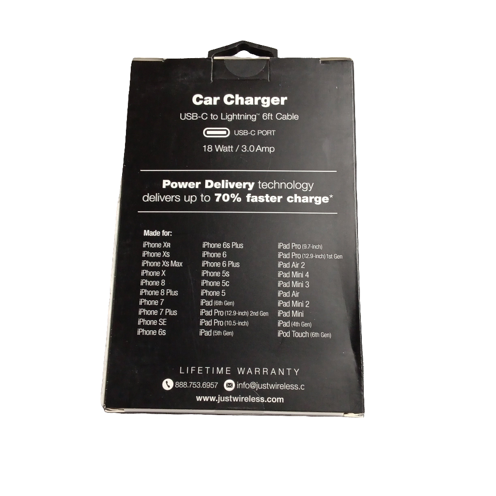 Just Wireless Car Charger Power Delivery USB-C to 8 Pin
