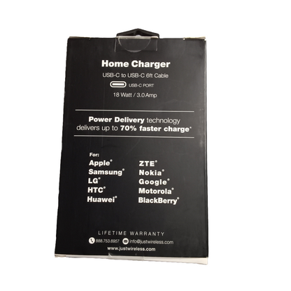 Just Wireless Home Charger Power Delivery USB-C to USB-C